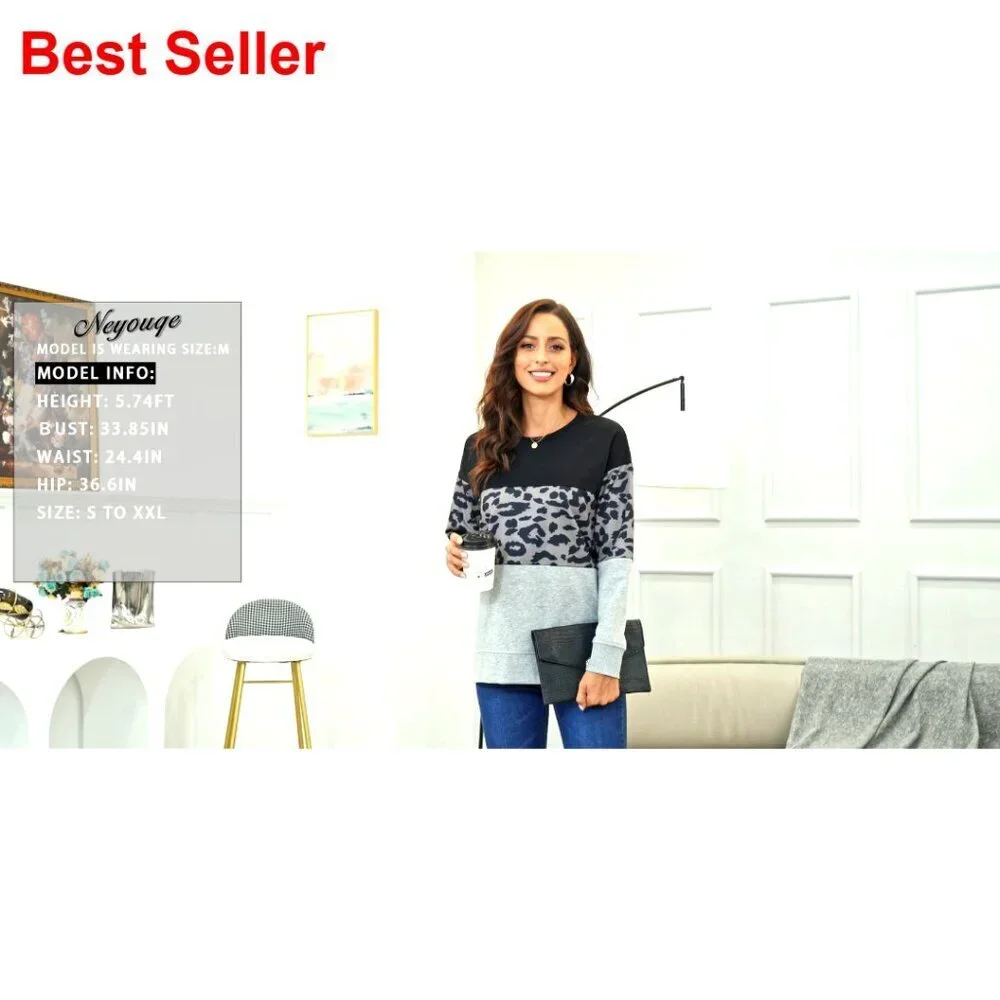 Women's Crewneck Pullover Sweatshirt Soft Cotton Polyester Casual Loose Fit